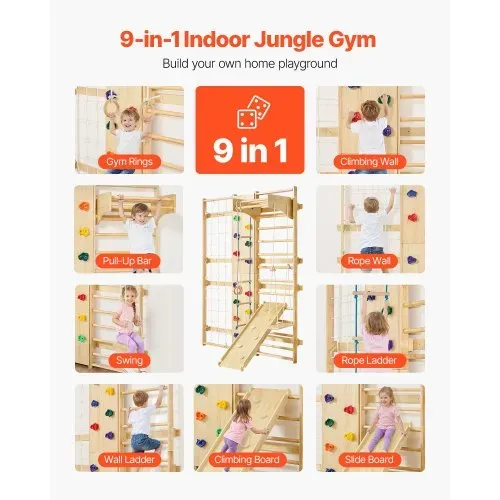 VEVOR schwedische Leiterwand 9 in 1 12-stufiges Kletterspielzeug aus Massivholz 100 kg belastbares Indoor-Klettergerüst mit Kletterwand Turnringen Klimmzugstange Rutsche Schaukel VEVOR schwedische Leiterwand 9 in 1 12-stufiges Kletterspielzeug aus Massivholz 100 kg belastbares Indoor-Klettergerüst mit Kletterwand Turnringen Klimmzugstange Rutsche Schaukel