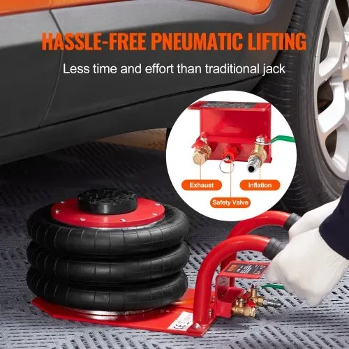 VEVOR Pneumatischer Wagenheber Triple Bag Air Jack 3 t, Dreifachbeutel-Luftheber 140-450 mm Hubhöhe Airbag-Luftwagenheber, 5 Minuten Hub Luftheber mit kurzem Griff, Wagenheber Rot Arbeitssparend – Bild 4