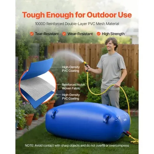 VEVOR Wasserspeicherblase, 330 L Wassersack mit Wasserhahn, Faltbarer & Tragbarer Wasserbeutel aus 1000D PVC, Wasserspeicher für Bewässerungssystem, Trockenheitsresistenz & Katastrophenfälle, Blau – Bild 2