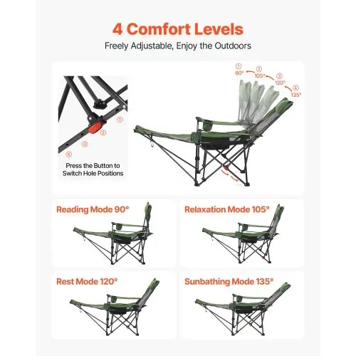 VEVOR Campingstuhl faltbar, Liegestuhl mit 4 verstellbaren Positionen, Relaxsessel Liege mit Getränkehalter, Netz-Strandstuhl mit Kopfstütze & Fußstütze, trägt 100 kg, für Outdoor Camping, grün – Bild 2