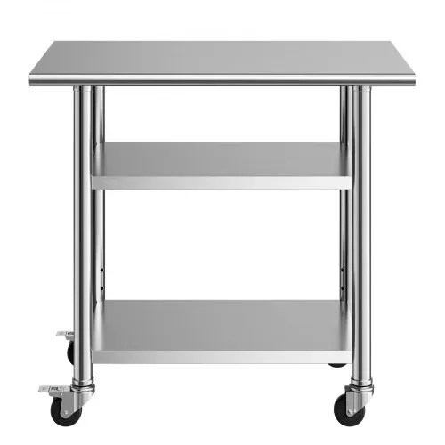 VEVOR Gasto Arbeitstisch 915 x 610 x 864 mm, Edelstahltisch mit 3 Ebenen & Rollen & Höhenverstellbaren Ablagen Belastbarkeit Top 227 kg & 2 Unterablagen je 191 kg Vorbereitungstisch für Restaurant – Bild 8
