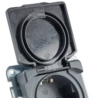 MILOS Schutzkontakt-Steckdose IP40 250V~/ 16A, mit Deckel, UP, anthrazit MILOS Schutzkontakt-Steckdose IP40 250V~/ 16A, mit Deckel, UP, anthrazit