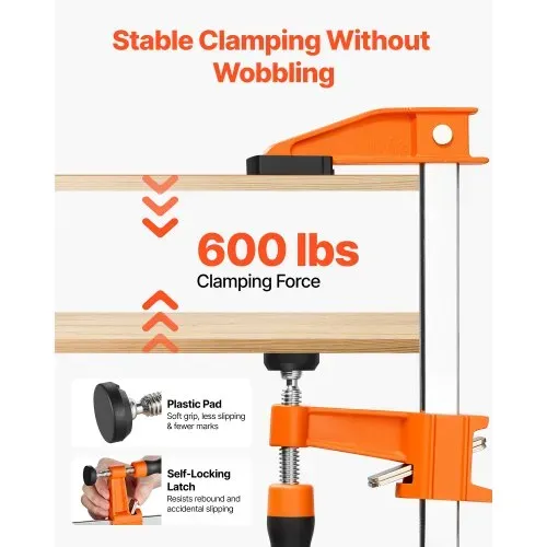 VEVOR Schraubzwingen 8er-Pack, 91,4 cm Öffnungsweite, F-Zwingen, 272 kg Klemmzwingen, mit Kunststoffauflage & Selbstverriegelung, Gusseisen & Kohlenstoffstahl, für die Holz- & Metallbearbeitung – Bild 2