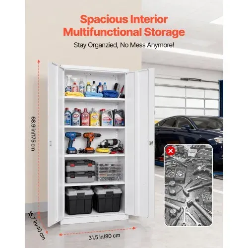 VEVOR Metall-Aufbewahrungsschrank 175 cm Abschließbar, Aktenschrank mit 4 Verstellbaren Einlegeböden & 2 Magnettüren & 2 Schlüsseln & 5 Ablagen Ideal für Speisekammer Lager Keller, Werkzeugschrank – Bild 2