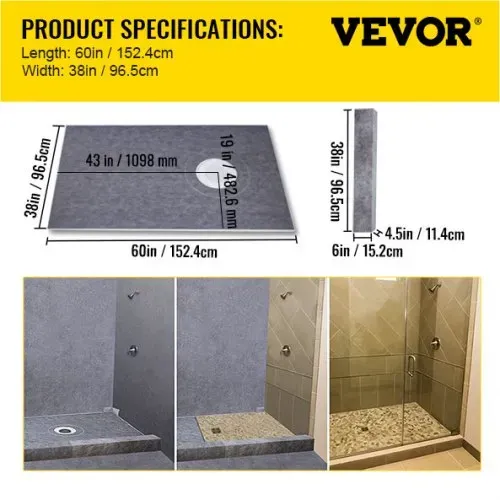 VEVOR Duschschwellen-Set, 38 x 60 Zoll wasserdichte Duschschwellenauflage mit 4 Zoll ABS-Versatz-Klebeflansch, 4 Zoll Edelstahlgitter, 2 zuschneidbare Duschschwellen und Kelle, Duschwannen-Gefällestäbe passend für Badezimmer – Bild 6
