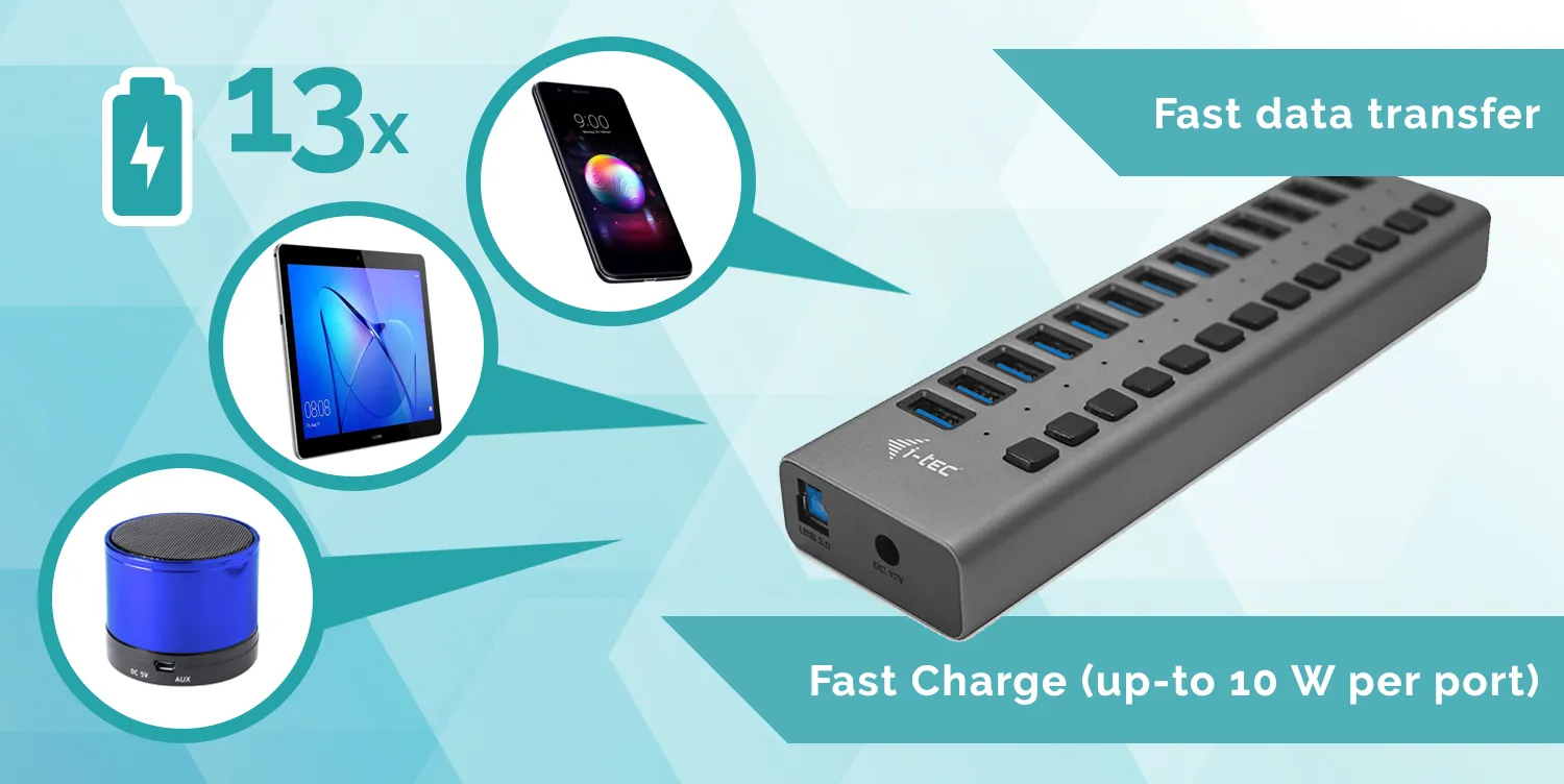 i-tec USB 3.0 Charging HUB 13port + Power Adapter 60 W – Bild 6