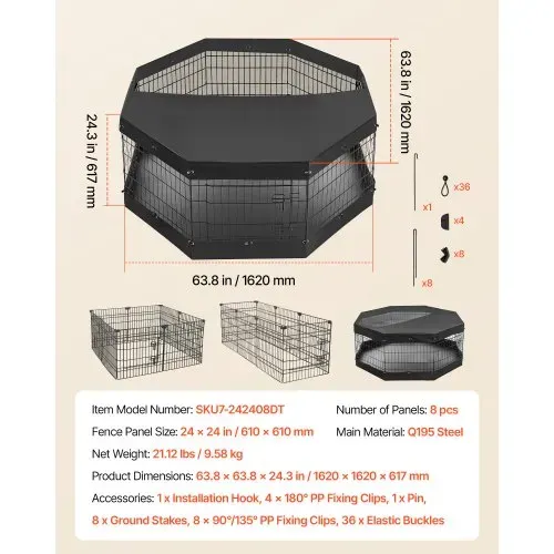 VEVOR Welpenauslauf Hundelaufstall Metall 61cm 8-tlg. Deckel & Bodenmatte, Spielplatz für Kleine Hunde Katzen & Andere Kleintiere Faltbar Durch die Verschiedenen Formen Vielfältig Einsetzbar – Bild 6
