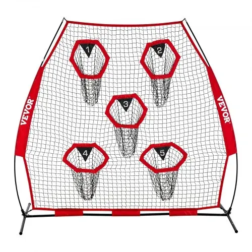 VEVOR Fußballtrainer Wurfnetz Übungsnetz (2170 x 1255 x 2230 mm) mit 5 Zieltaschen & tragbarer Aufbewahrungstasche & Bogenrahmen, Training für die Passgenauigkeit des Quarterbacks, rot – Bild 10