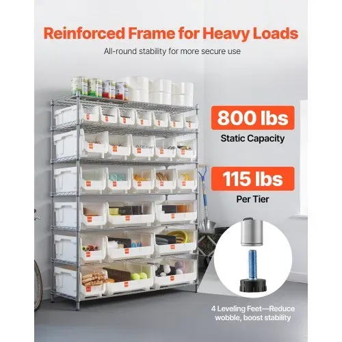 VEVOR Standregal, Lagerregal mit 7 Ebenen & 26 Stapelboxen, Bücherregal, Küchenregal mit Rollen, Fahrregal für Garage, Lager, Büro, Restaurant, Klassenzimmer, Küche, 355x1110x1480 mm – Bild 2