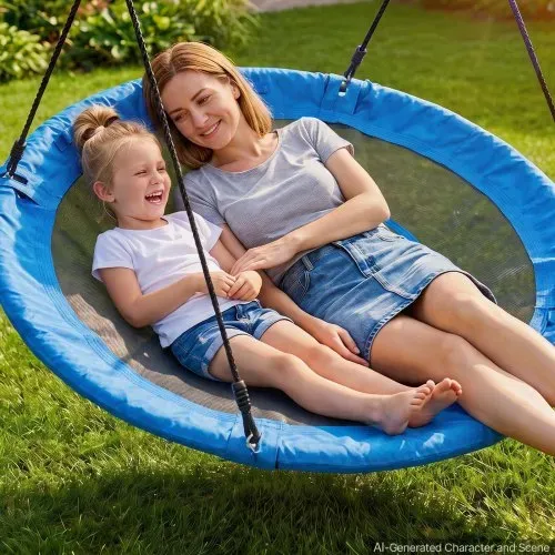 VEVOR Nestschaukel ⌀149 cm Tellerschaukel Familienschaukel 317 kg Blau, Schaukel für Outdoor & Indoor, 360° Drehbar, Schaukelsitz aus 900D Oxford-Gewebe mit 2 Aufhängegurten & Verstellbaren Seilen – Bild 7