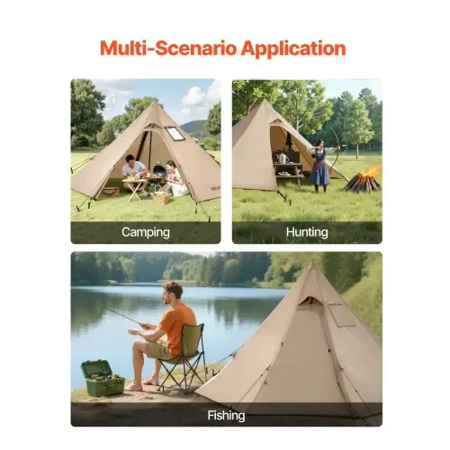 VEVOR Tipi Zelt für 2 Personen, tragbares Winterzelt mit Ofenanschluss, Campingzelte, leichte 4-Jahreszeiten-Schutzzelte, Firstzelt, zum Wandern, Angeln und Rucksackreisen, Größe S – Bild 5