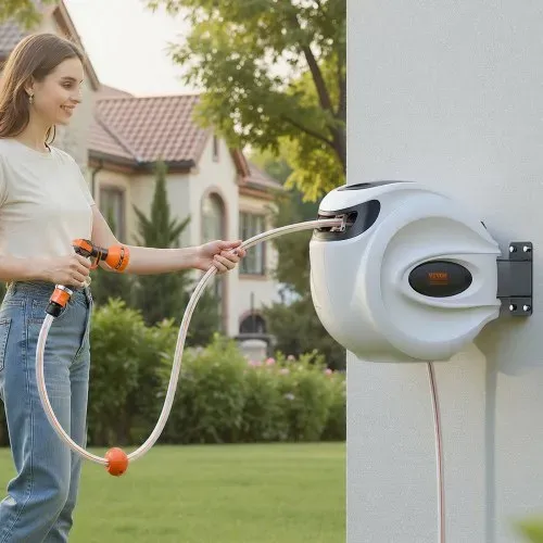VEVOR Schlauchtrommel, 12mmx40m, Wandmontage, Schlauchaufroller mit Düse mit 9 Mustern, Schlauchbox, automatisches Rücklaufsystem mit langsamer Rückführung & 180°-Schwenkhalterung – Bild 7