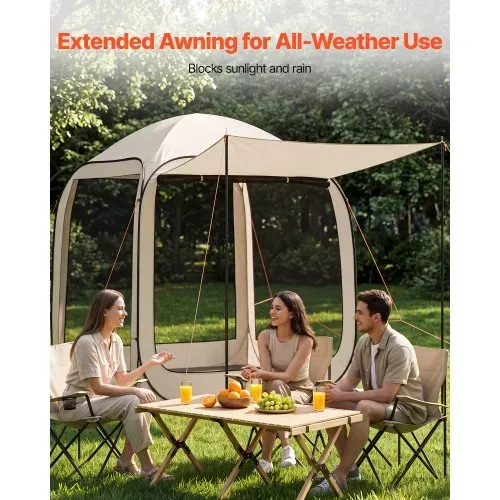 VEVOR Campingzelt, 182,88x182,88x219,4 cm, Pop-up-Zelt mit ausziehbarer Markise, tragbares Partyzelt für 4-6 Personen, inkl. Tragetasche & Seitenwänden, für Terrasse & Outdoor-Aktivitäten, Beige – Bild 5