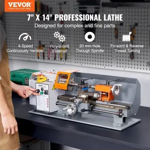 VEVOR Metalldrehmaschine 500W Drehbank Metall 18x36cm Tischdrehbank aus HT200-Gusseisen 0–2200U/min Poly-V-Riemen-Übertragung 20mm Bohrung durch die Spindel Geeignet für 0,5-2,5mm Gewinde VEVOR Metalldrehmaschine 500W Drehbank Metall 18x36cm Tischdrehbank aus HT200-Gusseisen 0–2200U/min Poly-V-Riemen-Übertragung 20mm Bohrung durch die Spindel Geeignet für 0,5-2,5mm Gewinde