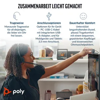 HP Poly Blackwire 3315 Monaurales USB-C-Headset, zertifiziert für Microsoft Teams, + 3,5-mm-Stecker + USB-C/A-Adapter HP Poly Blackwire 3315 Monaurales USB-C-Headset, zertifiziert für Microsoft Teams, + 3,5-mm-Stecker + USB-C/A-Adapter