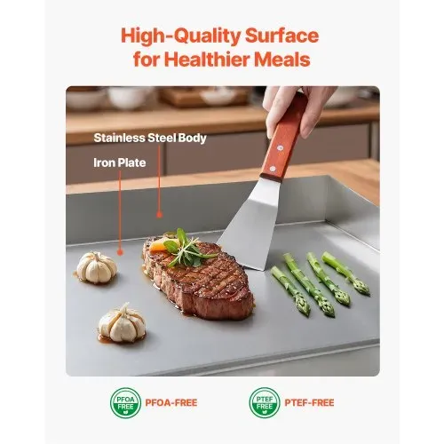 VEVOR Kommerzielle Grillplatte Elektrisch 45 x 30 cm, Bratplatte Elektrogrill 2800 W, Tischgrillplatte 50–300 °C mit 2 Spateln, 2 Bürsten und 4 Fußpolstern, Griddleplatte für Steaks Pfannkuchen – Bild 4