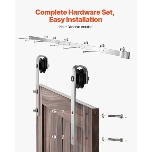 VEVOR Schiebetürsystem 2,44 m, Schiebetürbeschlag, Tragkraft 150 kg, kompatibel mit 107 bis 122 cm Breite & 34,92 bis 44,45 mm Dicke, langlebige Schiene & J-förmige Rolle – Bild 4