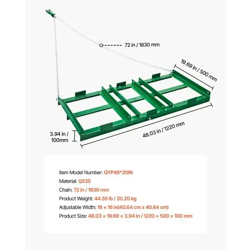 VEVOR Schleppegge, 1220x500x100 mm, Wiesenschleppe mit verstellbaren Stangen & 1830 mm Kette, Wiesenegge für Geländefahrzeuge, UTVs, Traktoren, Rasenmäher, Schleppwerkzeug zum Nivellieren des Rasens – Bild 6