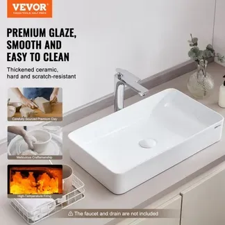 VEVOR Rechteckiges Aufsatzwaschbecken, 61 x 35 cm, Badezimmer-Aufsatzwaschbecken, weißes Keramik-Waschbecken über der Theke, moderner Stil, hell und elegant, gut verpackt für Badezimmer, Hotel, Toilette, Wohnmobil VEVOR Rechteckiges Aufsatzwaschbecken, 61 x 35 cm, Badezimmer-Aufsatzwaschbecken, weißes Keramik-Waschbecken über der Theke, moderner Stil, hell und elegant, gut verpackt für Badezimmer, Hotel, Toilette, Wohnmobil