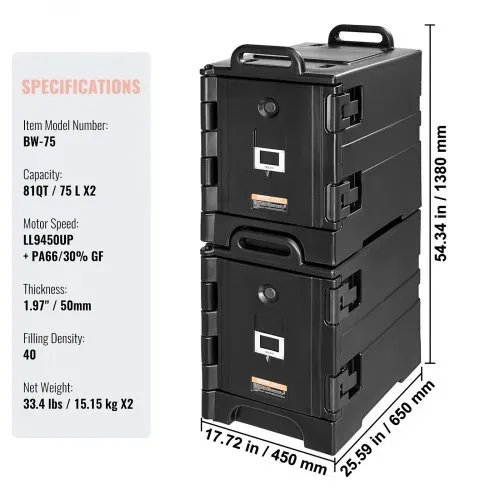 VEVOR Isolierter Speisenbehälterträger Warmhaltebox für Gastronomie 75 L x 2, Speisenbehälter mit Doppelschnallen & Griffen, Speisenbehälterträger Lebensmitteltransportbox für Restaurant – Bild 6