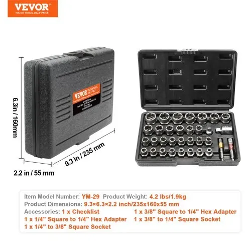 VEVOR Bolzenausdreher-Set, 29-teiliges Bolzen- und Muttern-Entferner-Set, 6mm bis 10mm, 10,3mm bis 19,05mm, Auszieh-Steckschlüsselsatz aus CR-MO-Stahl mit Aufbewahrungskoffer, Mutter zum Entfernen – Bild 6