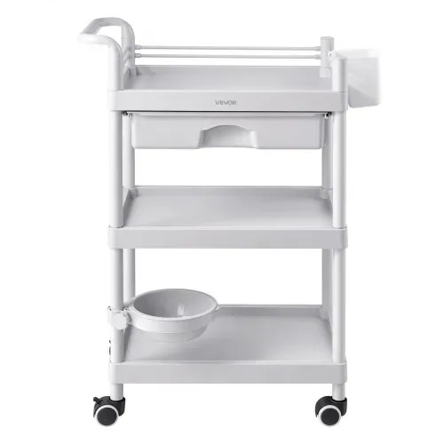 VEVOR Medizinwagen 50 kg Laborwagen Medizinischer Servicewagen 60x34x88 cm, Transportwagen für Klinik Krankenhaus Schönheitssalon Labor, Kosmetikwagen mit Ablageflächen, Schublade, Rollen, PP-Material – Bild 10