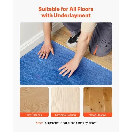 VEVOR Trittschalldämmung, 9,3 m², 3 mm dicke Laminatbodenunterlage mit angebrachter Dampfsperre, Faser + PE-Folie, Schalldämmung & Geräuschreduzierung, ideal für Vinyl-, Laminat- & Holzboden – Bild 5