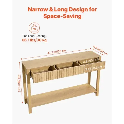 VEVOR Konsolentisch Beistelltisch mit Schubladen & Ablagefach, schmaler rechteckiger Eingangstisch aus MDF + Spanplatte für Flur Schlafzimmer Wohnzimmer Foyer, Flurtisch 120 x 30 x 80 cm Naturholz – Bild 2