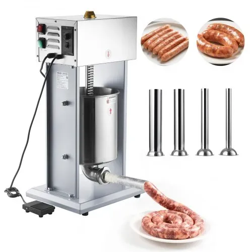 VEVOR Elektrischer Wurstfüller 10 L, Vertikale Wurstfüllmaschine mit Stufenloser Geschwindigkeitsregelung & Pedal & 4 Füllrohren, Fleischfüller aus Edelstahl für Gewerblichen & Privaten Gebrauch VEVOR Elektrischer Wurstfüller 10 L, Vertikale Wurstfüllmaschine mit Stufenloser Geschwindigkeitsregelung & Pedal & 4 Füllrohren, Fleischfüller aus Edelstahl für Gewerblichen & Privaten Gebrauch