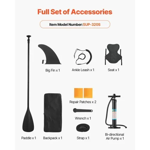 VEVOR aufblasbares Stand Up Paddle Board (323 x 83,8 x 15,2 cm) Paddleboard mit einem Sitz, Komplettset inkl. Pumpe Paddel Finne Rucksack, Knöchelleine Gurt, für Jugendliche und Erwachsene – Bild 6