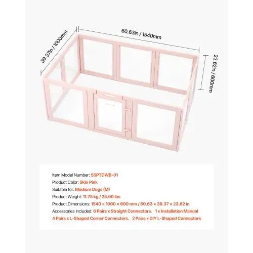 VEVOR Wurfkiste für Welpen, 1540x1000x600 mm, Welpenlaufstall, mit transparenten Fenstern und Schloss, pinken Rahmen, Hundelaufstall, Tierlaufstall, Hunde Wurfbox für mittelgroße Hunde – Bild 6