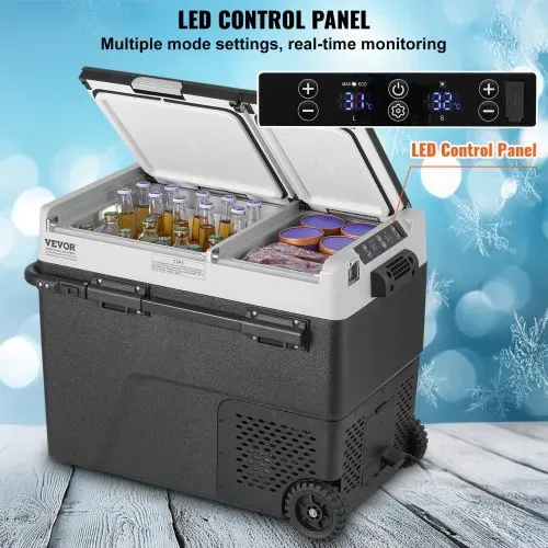 VEVOR Tragbarer Autokühlschrank, 12-Volt-Autokühlschrank, 58 l / 61,5 QT tragbarer Zweizonen-Gefrierschrank, -20 °C bis 20 °C einstellbare Temperatur, Kompressorkühler für Zuhause, Outdoor, Camping – Bild 3