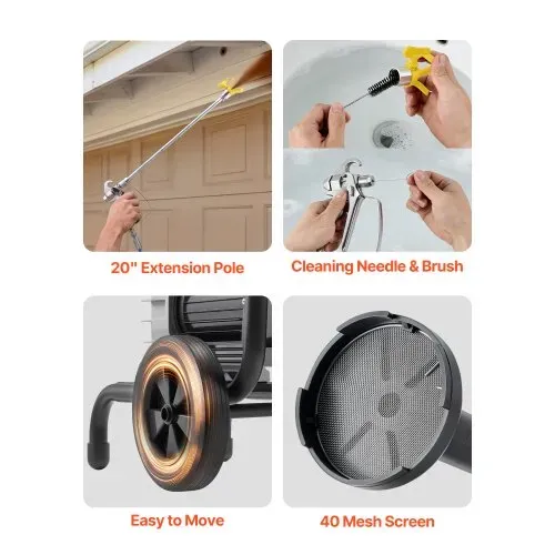 VEVOR Membran-Airless-Farbspritzgerät 1100 W, Rollbares Farbspritzgerät mit 15,17 MPa Hochdruck, 10 m Hochdruckschlauch, Reinigungsnadel und Bürste, für DIY-Sprüharbeiten im Innen- und Außenbereich – Bild 4