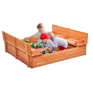 VEVOR Sandkasten aus Holz, 132 x 120 x 43 cm, Sandkasten mit klappbaren Sitzbänken und Bodeneinlage, Sandkasten aus Naturholz für Kinder für den Garten, Strand, Park, Geschenk für Jungen und Mädchen im Alter von 3–12 Jahren VEVOR Sandkasten aus Holz, 132 x 120 x 43 cm, Sandkasten mit klappbaren Sitzbänken und Bodeneinlage, Sandkasten aus Naturholz für Kinder für den Garten, Strand, Park, Geschenk für Jungen und Mädchen im Alter von 3–12 Jahren