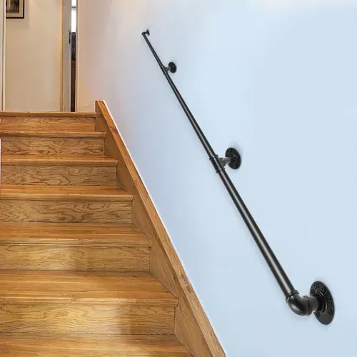 VEVOR 3x Retro Wasserrohr Handlauf 3m Handlauf Rustikal Kohlenstoffstahl 4x Wandhalterungen Industrieller Geländer Schutzbügel 200kg Tragfähigkeit Geeignet für Handläufe im Innen-/Außenbereich – Bild 7