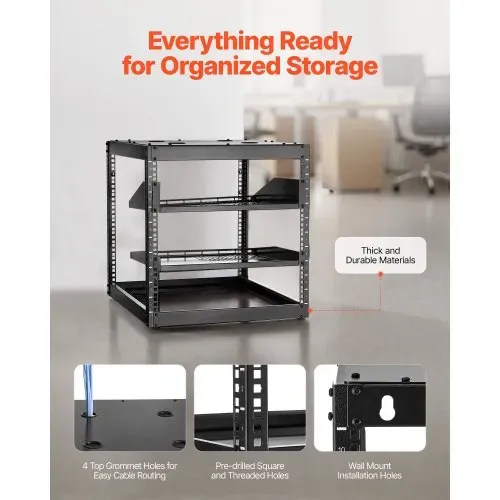VEVOR 10U Open Frame Netzwerk-Rack, 585 mm Tiefe, Wandmontage oder als Stand-Server-Rack, 4-Pfosten-Konstruktion, mit belüfteten Regalen & Montagezubehör, für all Netzwerk-IT-Geräte &AV-Ausrüstung – Bild 4