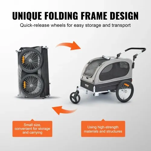 VEVOR Hundeanhänger 40 kg 2in1 Fahrradanhänger Kohlenstoffstahl + 600D Oxford-Gewebe + PP faltbar 1470 x 720 x 780 mm als Anhänger 1530 x 720 x 825 mm als Kinderwagen Hundebuggy Jogger Anhänger – Bild 5