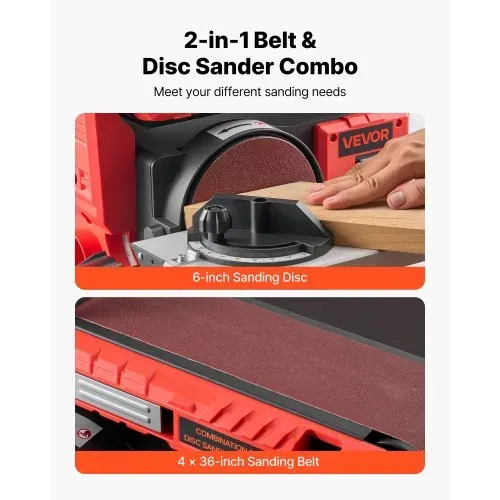 VEVOR Band-Tellerschleifer 400 W, 152,4 mm Tellerschleifer & 101,6x914,4 mm Bandschleifer, mit 0-45° verstellbarem Arbeitstisch & Staubabsauganschluss für Holzbearbeitung, Messerschärfen – Bild 2