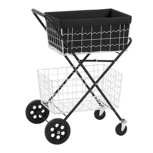 VEVOR Einkaufstrolley 2-Stöckig Einkaufswagen Faltbar mit 40kg Tragkraft, Stahlgestell, 64L Kapazität, Mit 2 Abnehmbaren Warenkörben & 4 Rollen, 2-in-1 Transportwagen für Haushalt Supermarkt Lager – Bild 9