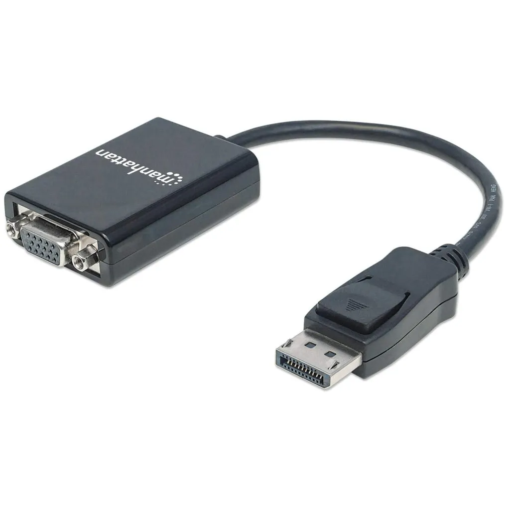 Manhattan DisplayPort auf VGA-Konverter, DisplayPort-Stecker auf HD15-Buchse, 15 cm, aktiv, schwarz Manhattan DisplayPort auf VGA-Konverter, DisplayPort-Stecker auf HD15-Buchse, 15 cm, aktiv, schwarz
