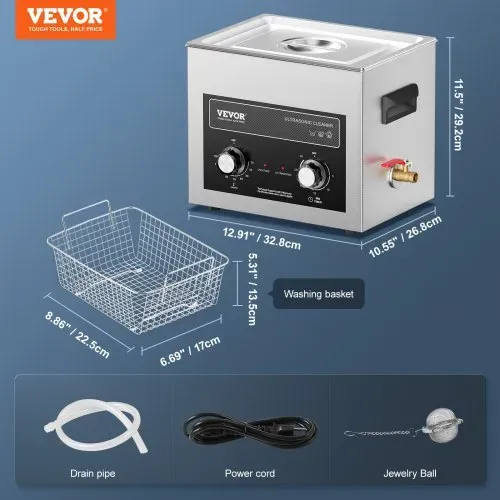 VEVOR 10 L Ultraschallreiniger mit Heiztimer & Korb, professionelle digitale Schallkavitationsmaschine, 240 W Reinigungsmaschine für Laborwerkzeuge Metallteile Vergaser Messing Autoteile Motorteile – Bild 6