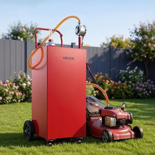 VEVOR 189,3L Kraftstofftrolley Mobile Tankanlage mit Manueller Pumpe Rot, Kohlenstoffstahl, Mit 4 Rollen & 3m PVC-Schlauch, Max. 17,8L/min Durchfluss, Benzin & Diesel, Ideal für Auto Rasenmäher Boot – Bild 7