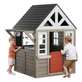 VEVOR Holzspielhaus Kinderspielhaus, Gartenhaus für Kinder ab 2 Jahren, Gartenspiele-Hütte, Spielhaus aus Zedernholz im Landhausstil mit Tür, Fenster, Blumentopfhalter, Grill, Herd und Spüle VEVOR Holzspielhaus Kinderspielhaus, Gartenhaus für Kinder ab 2 Jahren, Gartenspiele-Hütte, Spielhaus aus Zedernholz im Landhausstil mit Tür, Fenster, Blumentopfhalter, Grill, Herd und Spüle