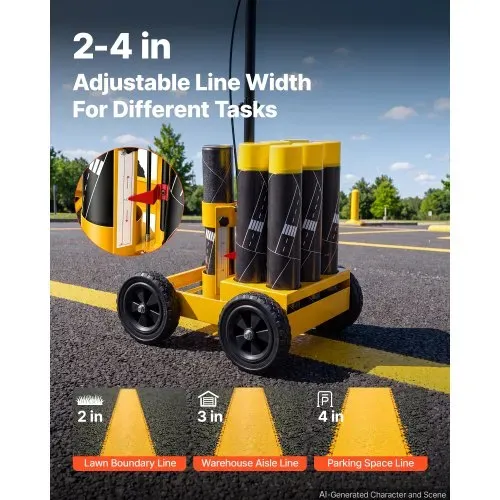 VEVOR Markierungswagen Linien-Markiergerät Linemarker 6 Spraydosen Gelb, Bodenmarkierung für Parkplatz Werkstatt Straße Einkaufszentrum Sportplatz 50–100 mm Einstellbare Linienbreite mit Adapterdüse – Bild 2