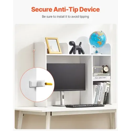VEVOR Schreibtisch Bücherregal 2-stufiger Organizer (94,5 x 24,1 x 73,4 cm) Tischregale Schreibtisch Organizer Ausstellungsregal aus Spanplatten mit rutschfesten Füßen, für Büro Wohnheim, Weiß – Bild 5