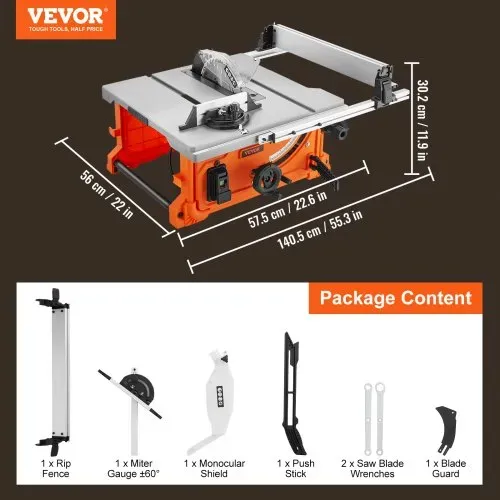 VEVOR Tischkreissäge 4400U/min, Tischsäge 1800W, 85mm bei 90° Querschnitt / 60mm bei 45° Schrägschnitt, Winkelanschlag -60˚/60˚, Ideal für Schneiden von Holz und DIY-Holzbearbeitungsprojekte – Bild 6