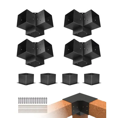 VEVOR Pfostenverbinder, Pfostennecke für 142 x 142 mm Pfosten, inkl. 4 Stk.3-Wege-Hochleistungs-Eckhalterung & 4 Stk. Pfostenträger, Pergola-Halterung-Set für Pavillons, Terrassenpergolen VEVOR Pfostenverbinder, Pfostennecke für 142 x 142 mm Pfosten, inkl. 4 Stk.3-Wege-Hochleistungs-Eckhalterung & 4 Stk. Pfostenträger, Pergola-Halterung-Set für Pavillons, Terrassenpergolen