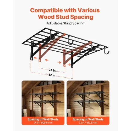 VEVOR 2er-Set Garagenregal 1219x615x305 mm Werkzeugaufbewahrung 118 kg pro Schicht Werkzeughalter Wand mit Haken 1219x615mm Regalfläche Aufbewahrungsregale Metallregal Werkzeug Organizer Wandregale – Bild 2