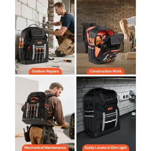 VEVOR Werkzeugrucksack, 56 Taschen, Werkzeug-Aufbewahrungstaschen mit geformtem Boden, Werkzeugtasche, Baustellenrucksack für Baustellen, Elektriker, Industrie, Reparaturen & Heizungstechniker – Bild 5