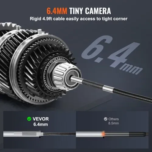 VEVOR Gelenk-Endoskopkamera mit Licht, Zweiwege-Gelenk-Endoskop-Inspektionskamera mit 6,4 mm kleinem Objektiv, 5 Zoll IPS 1080P HD-Bildschirm, 8-facher Zoom, 8 LED-Lichtkamera für Auto, Sanitär (4,9 Fuß) – Bild 2